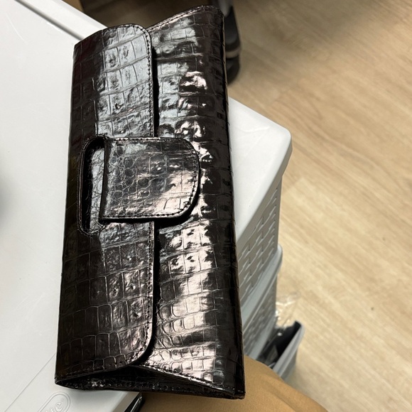 Black Alligator Leather Clutch - Picture 1 of 11